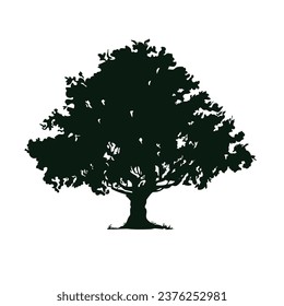 silueta de árbol. gran silueta de árbol. silueta de roble. roble negro aislado en fondo blanco. cortar árboles. diseño dibujado a mano. ilustración vectorial.