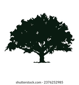 tree silhouette. big tree silhouette. oak tree silhouette. black oak tree isolated on white background. cutout trees. hand drawn design. vector illustration.