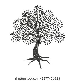 silueta de árbol. gran silueta de árbol. silueta de roble. árbol negro aislado sobre fondo blanco. cortar árboles. diseño dibujado a mano. ilustración vectorial.