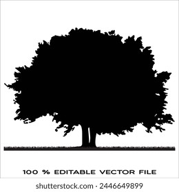 silueta de árbol. silueta de árbol grande. silueta de roble. árbol de roble negro aislado sobre fondo blanco. árboles recortados. diseño dibujado a mano. Ilustración vectorial.
