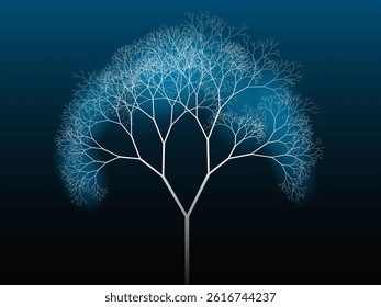 Tree silhouette. Binary fractal algorithmic design. Concepts of networks, decisions, computer programming, artificial intelligence, algorithms, machine learning.
