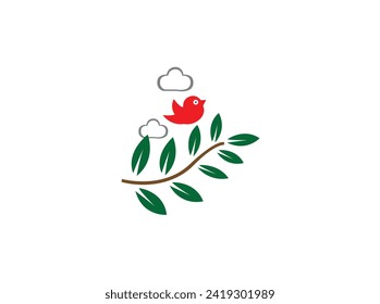 Tree silhouette with bird flying. Bird logo template, Abstract animal flying icon design - vector.