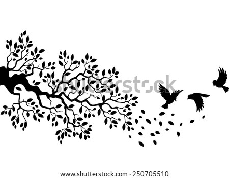 Tree silhouette with birds flying