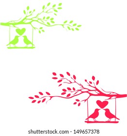 Tree silhouette with birds in love