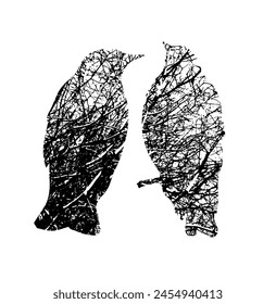 Tree silhouette with birds . Not AI, Vector illustration.