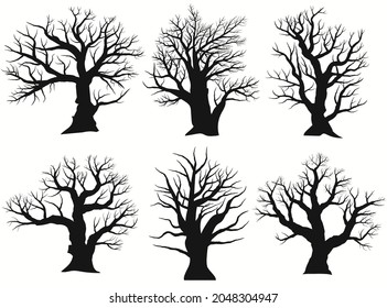 Silhouette de árbol. Borde de roble negro. Imagen detallada. Vector