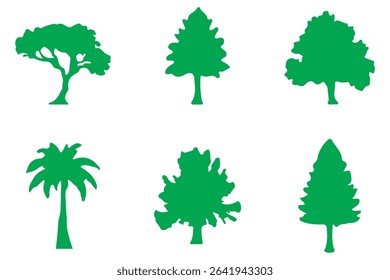 Tree silhouette black vector. Isolated set forest trees on white background
