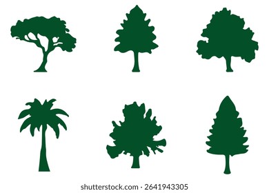 Tree silhouette black vector. Isolated set forest trees on white background