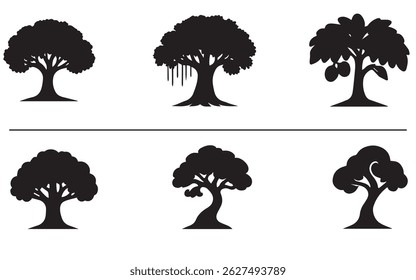 Tree silhouette black vector( six tree vector ,black,white,pine tree)