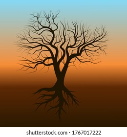 Tree silhouette. Branches and roots. Vector illustration