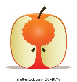 Tree silhouette carved into an apple core/Apple Tree Vector