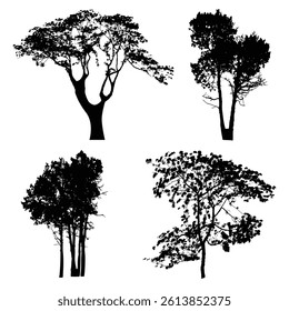 Tree silhouette collection, set tree forest vector illustration