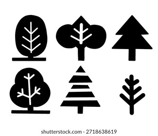 Tree silhouette collection, simple vector illustration, Plant icon isolated on white background
