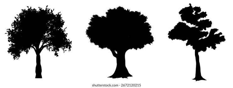 Vetor de coleção de silhuetas de árvore, preto e branco