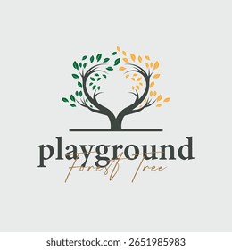 conceito de silhueta de árvore infantil logotipo de playground natural árvore conceito como um playground e verde floresta árvore natureza como um símbolo de marca de produto ou modelo de ilustração de cartaz