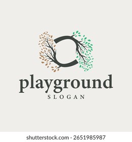 conceito de silhueta de árvore infantil logotipo de playground natural árvore conceito como um playground e verde floresta árvore natureza como um símbolo de marca de produto ou modelo de ilustração de cartaz