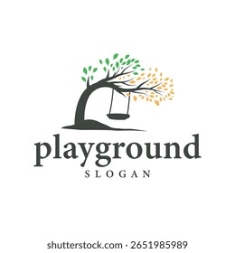 conceito de silhueta de árvore infantil logotipo de playground natural árvore conceito como um playground e verde floresta árvore natureza como um símbolo de marca de produto ou modelo de ilustração de cartaz