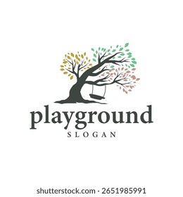 conceito de silhueta de árvore infantil logotipo de playground natural árvore conceito como um playground e verde floresta árvore natureza como um símbolo de marca de produto ou modelo de ilustração de cartaz