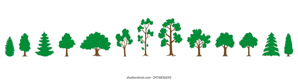 Silueta de árbol. Conjunto de Vector ecológico. Señal de bosque aislado en el conjunto de Vector. Símbolo de parque