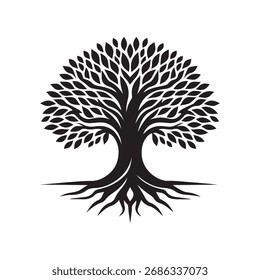 Silueta de árbol con raíces y ramas en expansión Ilustración