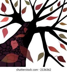 Tree Silhouette with fall, autumn leaves, vector illustration