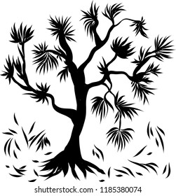 Tree silhouette with fall leaves on white background. Vector design element.