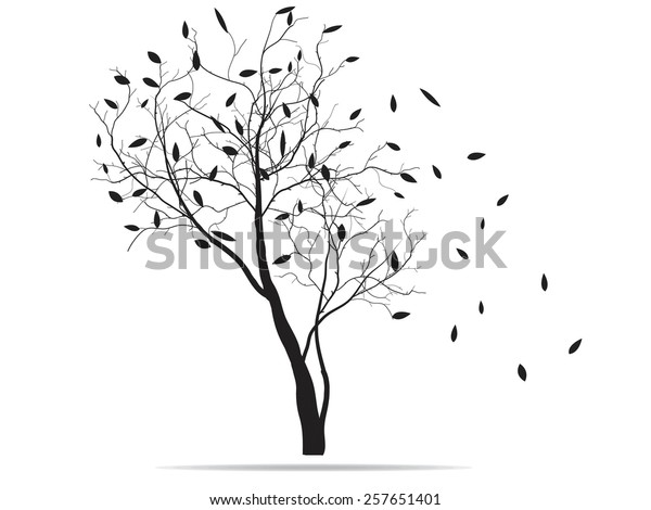 Tree Silhouette Fallen Leaves Stock Vector (Royalty Free) 257651401