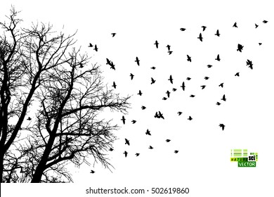 tree silhouette with flying birds