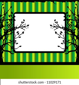 Tree silhouette, green background, frame with place for your text