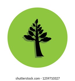 Tree silhouette in green badge icon