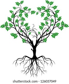 tree silhouette with green leaf's