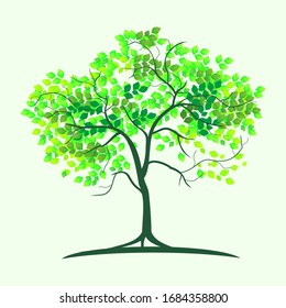
tree silhouette and green leaves. tree design with carton style.