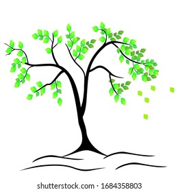 
tree silhouette and green leaves. tree design with carton style.