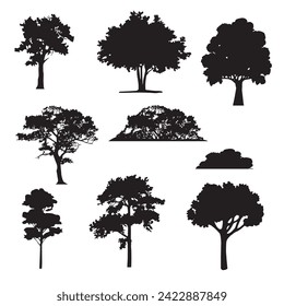 Tree silhouette. Hand-drawn vector graphic illustration. Vector template.