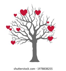 Tree silhouette with heart, vector illustration