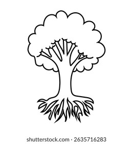 Tree silhouette icon. Branch structure detail. Root system base. Vector nature symbol.