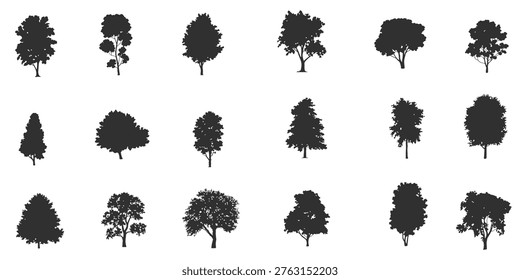 Tree silhouette icon collection set of graphics trees elements outline symbol for architecture of silhouettes of trees .landscape, and urban design projects, in vector design
