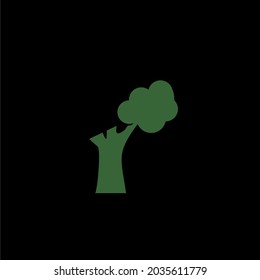 Baumsilhouette-Symbol abschneiden und dabei einige Zweige und Blätter hinterlassen, Vektorgrafik, schwarzer Hintergrund
