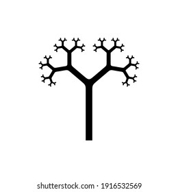 Tree silhouette icon with fractal branches isolated on white background. Pythagorean tree - generative art. Vector illustration