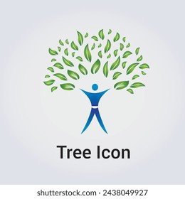 Tree and Silhouette Icon Nature Foliage, Leaves and Environment Design Blue Green Colors for  Logo Green Business Ecology Recycling Gardening Psychology Mental Health