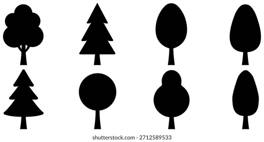 Conjunto de iconos de silueta de árbol, paquete de forma de follaje de Naturaleza, colección de símbolo de bosque botánico