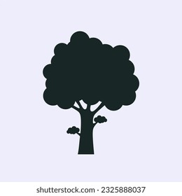 Tree silhouette Icon vector isolated on light blue background.