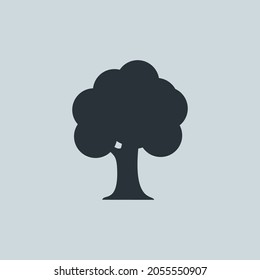 Tree silhouette icon, Vector on light blue background