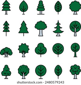 Tree silhouette icons set, Vector illustration graphic