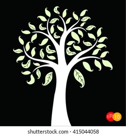  tree silhouette isolated on black background, vector illustration