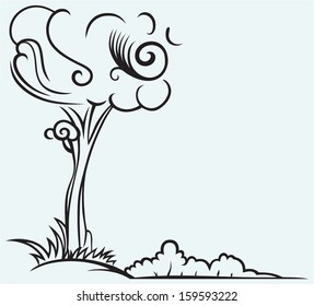 Tree silhouette isolated on blue background