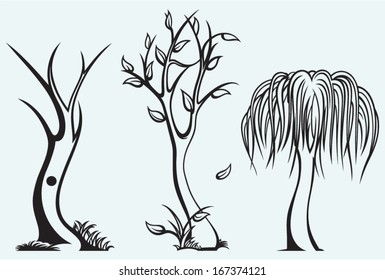 Tree silhouette isolated on blue background