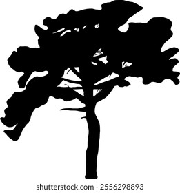 Tree silhouette isolated on transparent background. Vector illustration.