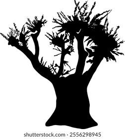 Tree silhouette isolated on transparent background. Vector illustration.