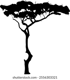Tree silhouette isolated on transparent background. Vector illustration.